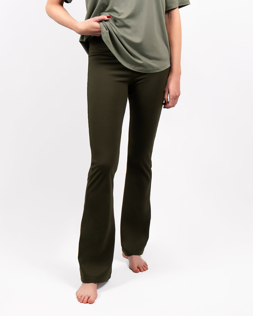 Maya Deep Olive Flared Leggings Without Pockets