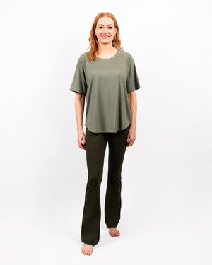 Maya Deep Olive Flared Leggings Without Pockets