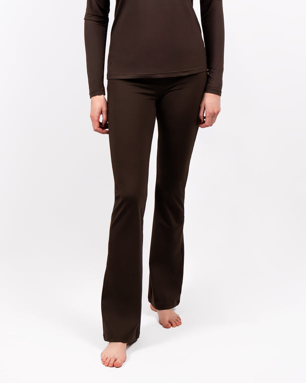 Maya Mocha Brown Flared Leggings Without Pockets