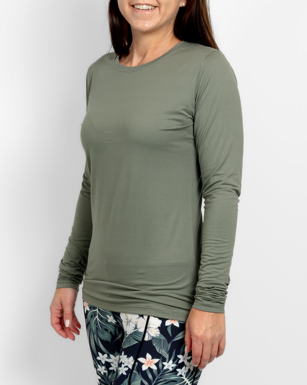 Mira Fitted Dusty Green Long-Sleeve
