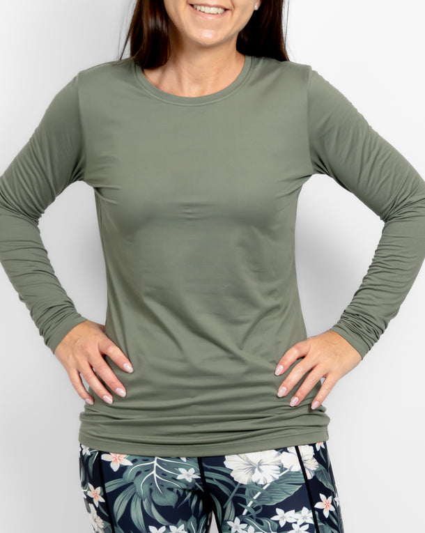Mira Fitted Dusty Green Long-Sleeve